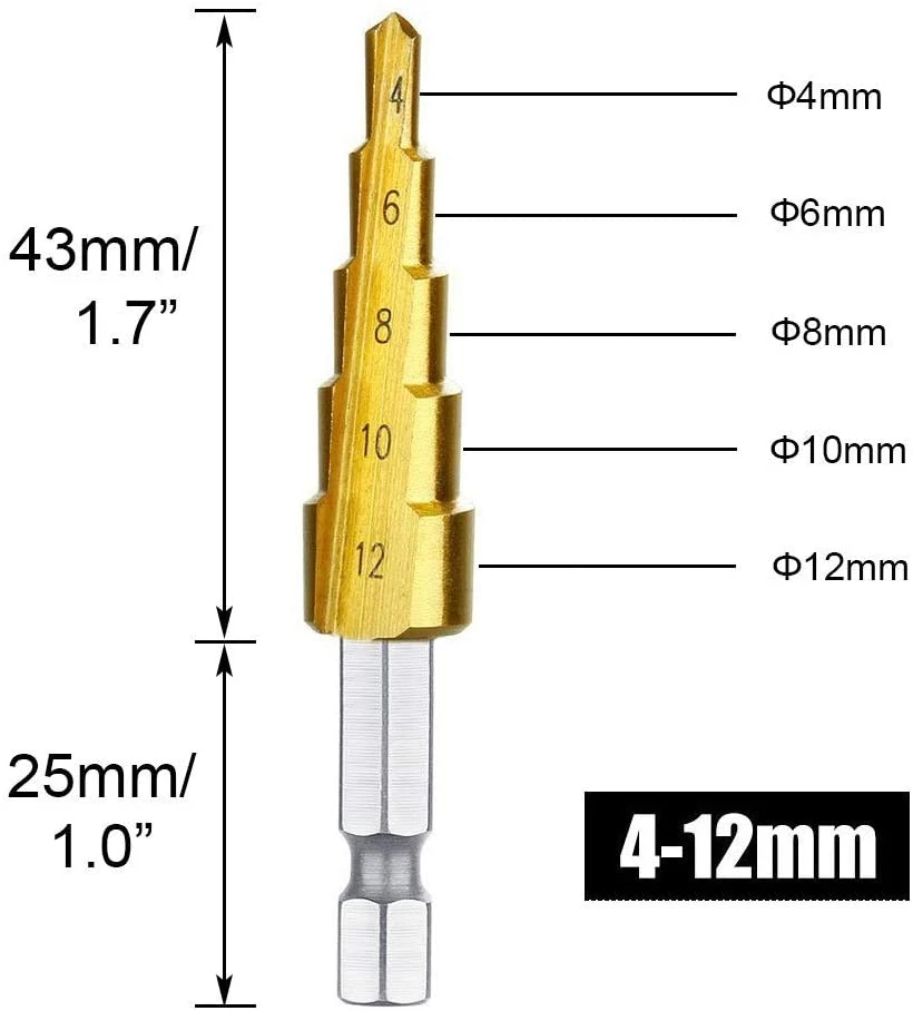 High Speed 3PCS Steel Step Drill Bit 4-12mm 4-20mm 4-32mm with Hex Shank in Wooden Box