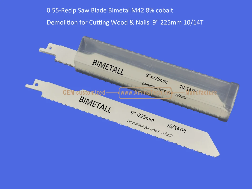 Reciprocating,Recip Saw Blade Bimetal M42 8% cobalt Demolition for Cutting Wood & Nails 9" 225mm 10/14T,Sabre Saw