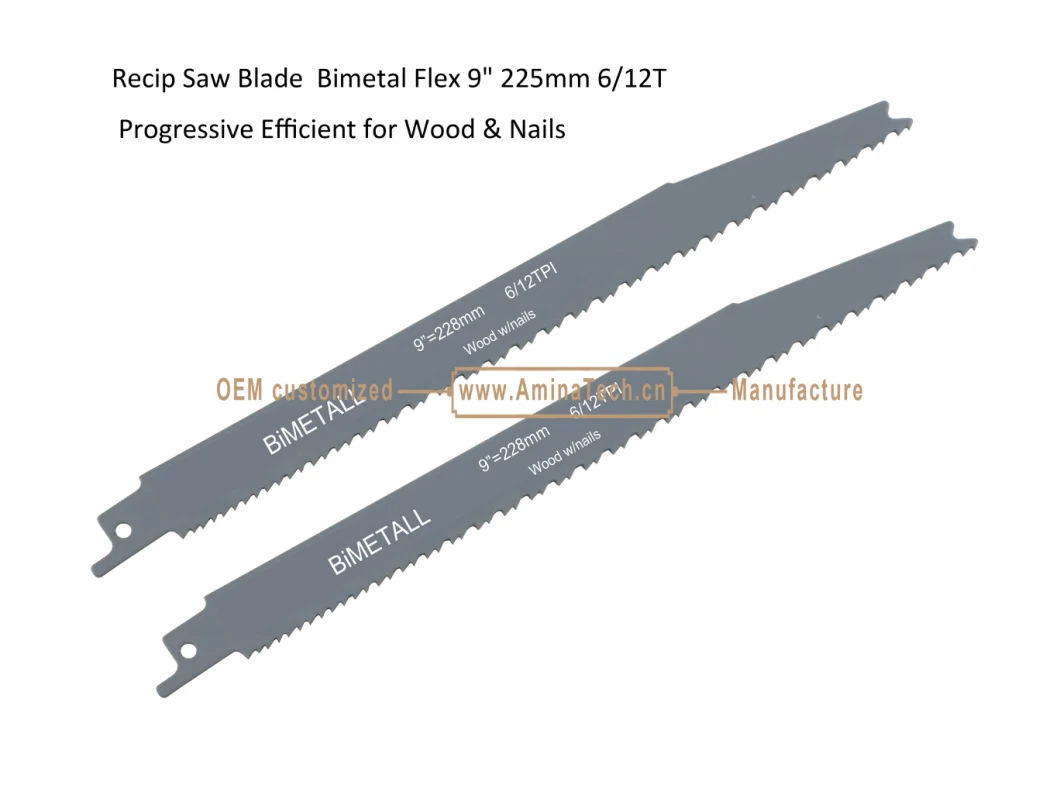 Recip Saw Blade Bimetal M42 8% cobalt Demolition for Cutting Wood & Nails Size:9" 225mm6/12T