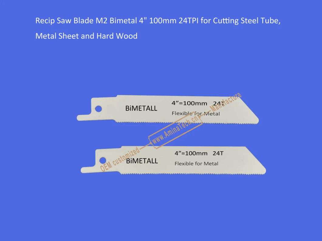 Recip Saw Blade M2 Bimetal 4" 100mm 24TPI for Cutting Steel Tube, Metal Sheet and Hard Wood,Reciprocating,Sabre Saw ,Power Tools