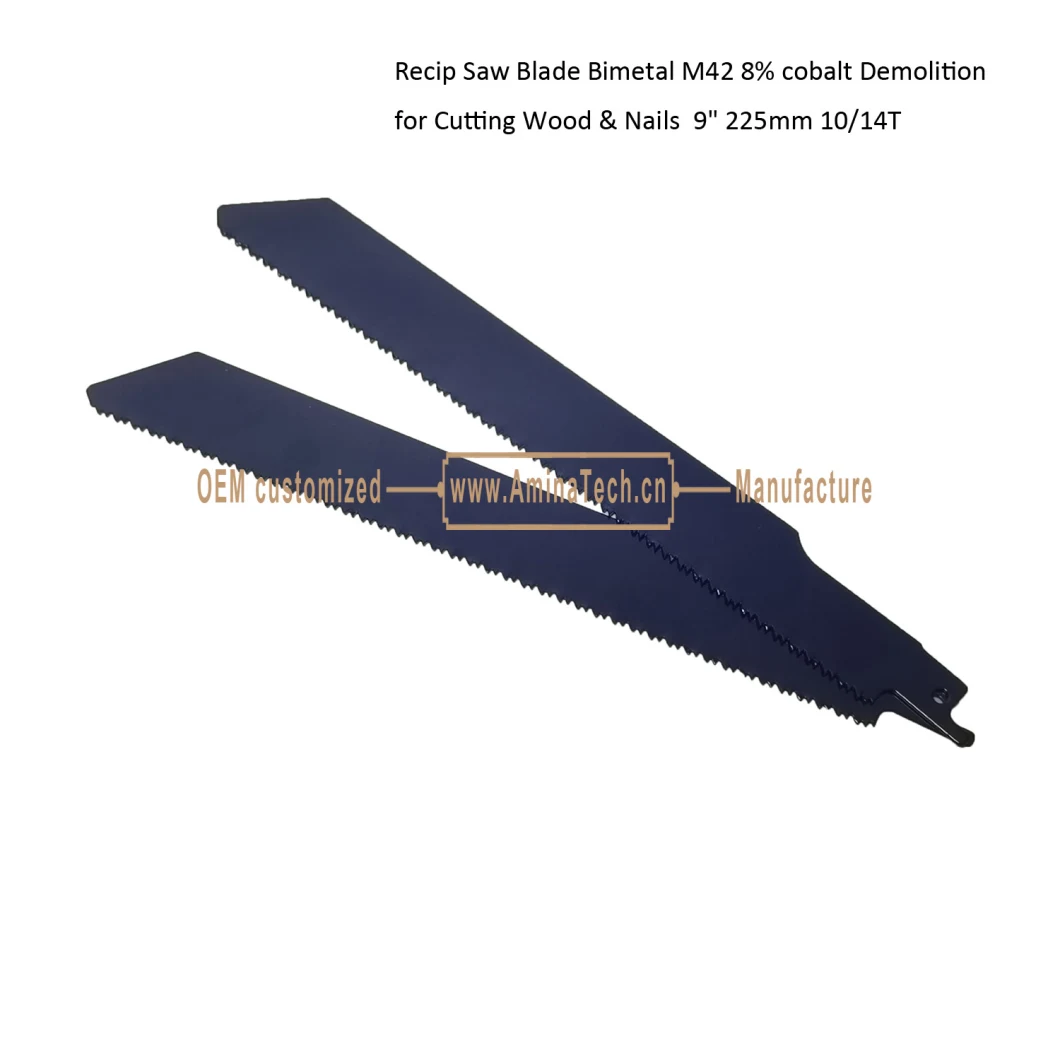 Recip Saw Blade Bimetal M42 8% cobalt Demolition for Cutting Wood & Nails 9" 225mm 10/14T