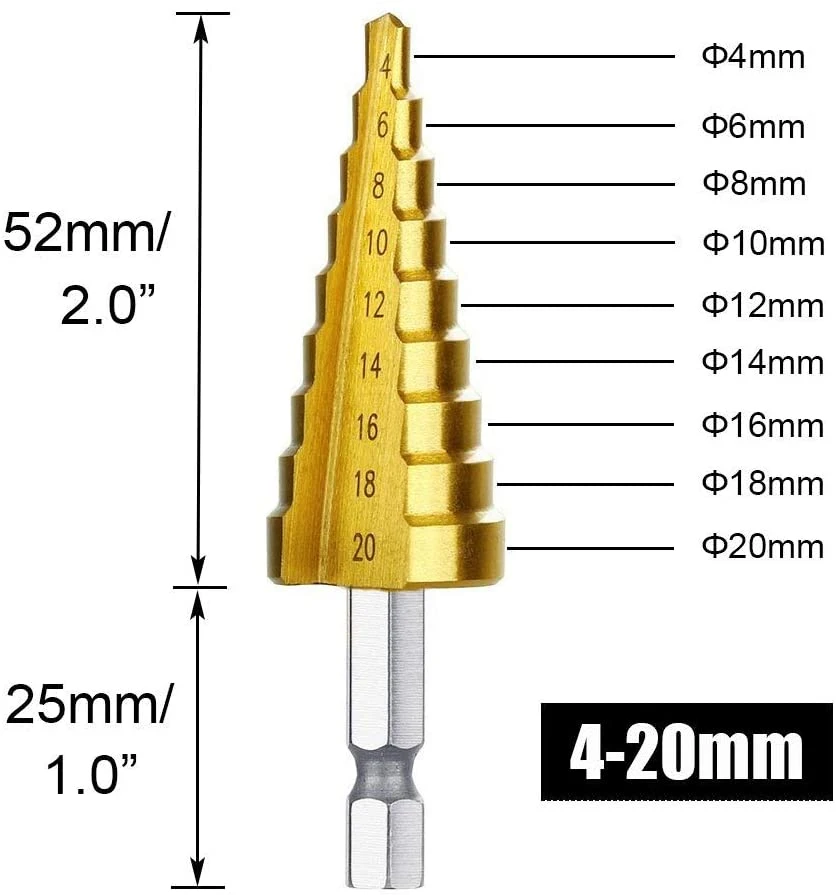 High Speed 3PCS Steel Step Drill Bit 4-12mm 4-20mm 4-32mm with Hex Shank in Wooden Box